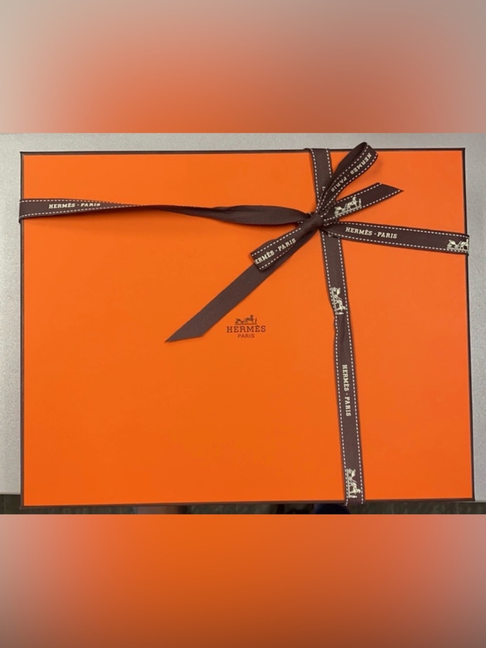Hermès Orange Box with Brown Branded Ribbon
